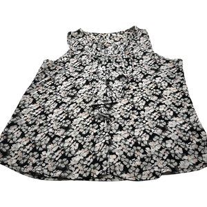 Elle Women's Large Blouse Sleeveless Floral Black White Good Preowned Condition